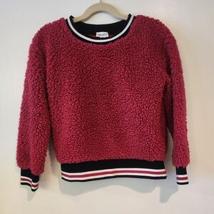 Splendid Cherry Sherpa Top with Striped Trim